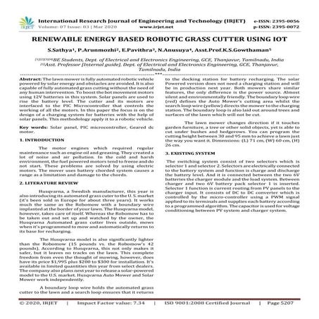 IRJET - Renewable Energy based Robotic Grass Cutter using IoT