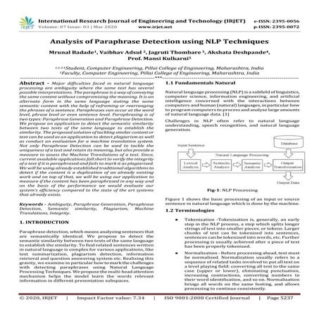 IRJET - Analysis of Paraphrase Detection using NLP Techniques | PDF