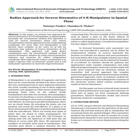 IRJET - Radius Approach for Inverse Kinematics of 4-R Manipulator in Spatial ...