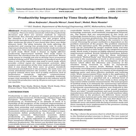 IRJET - Productivity Improvement by Time Study and Motion Study