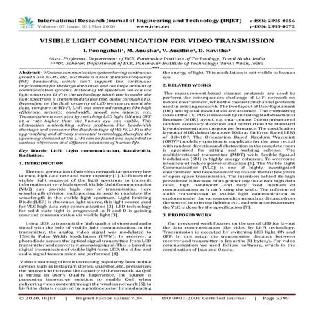 IRJET - Visible Light Communication for Video Transmission