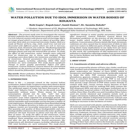 Water Pollution Due to IDOL Immersion in Water Bodies of Kolkata