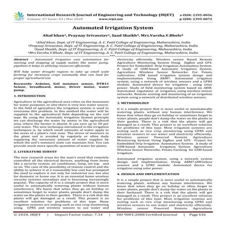 IRJET-  	  Automated Irrigation System