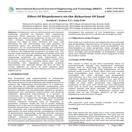  IRJET - Effect of Biopolymers on the Behaviour of Sand