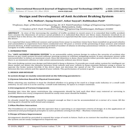 IRJET- Design and Development of Anti Accident Braking System