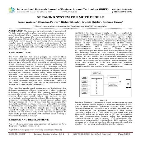  IRJET -  	  Speaking System for Mute People