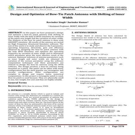  IRJET - Design and Optimize of Bow-Tie Patch Antenna with Shifting of Inner ...