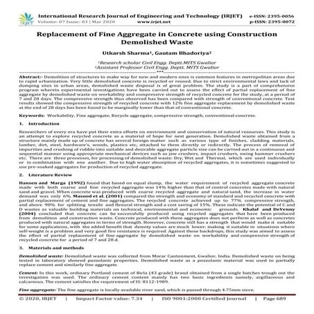 IRJET- Replacement of Fine Aggregate in Concrete using Construction Demolishe...