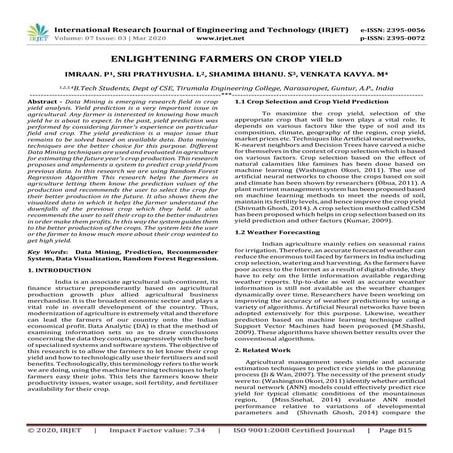 IRJET -  	  Enlightening Farmers on Crop Yield