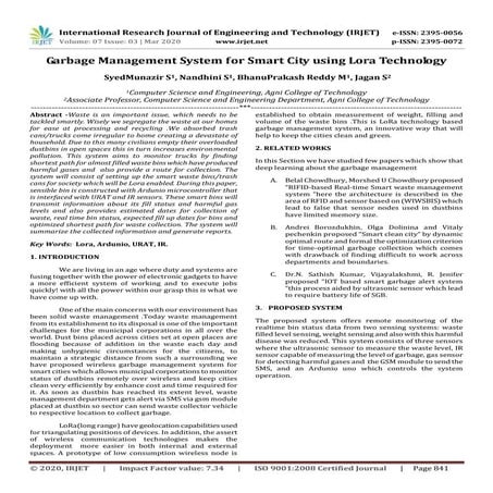 IRJET -  	  Garbage Management System for Smart City using LORA Technology