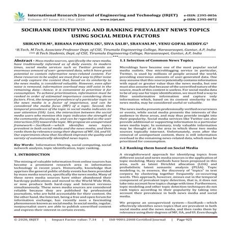 IRJET - Socirank Identifying and Ranking Prevalent News Topics using Social M...