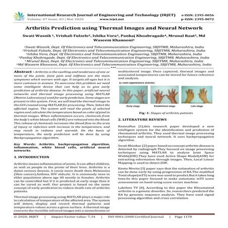 IRJET - Arthritis Prediction using Thermal Images and Neural Network