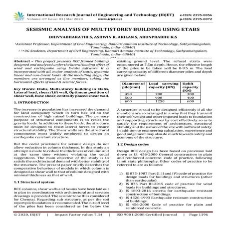 IRJET -  	  Sesismic Analysis of Multistorey Building using ETABS