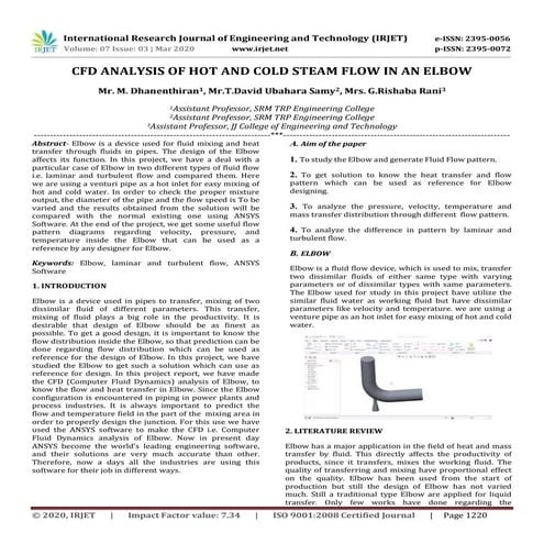 IRJET - CFD Analysis of Hot and Cold Steam Flow in an Elbow | PDF