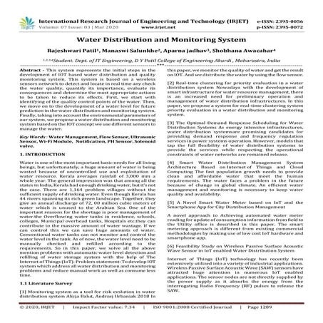 IRJET - Water Distribution and Monitoring System