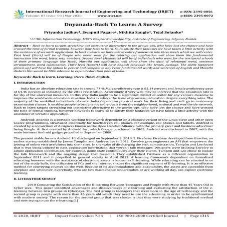 IRJET - Dnyanada-Back to Learn: A Survey
