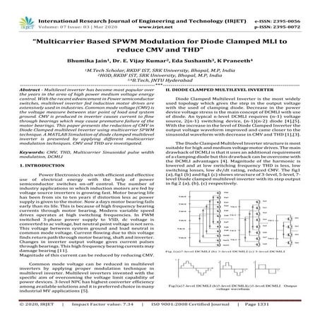 IRJET - Multicarrier based SPWM Modulation for Diode Clamped MLI to Reduce CM...