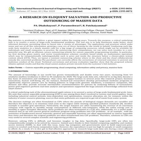 IRJET - A Research on Eloquent Salvation and Productive Outsourcing of Massiv...