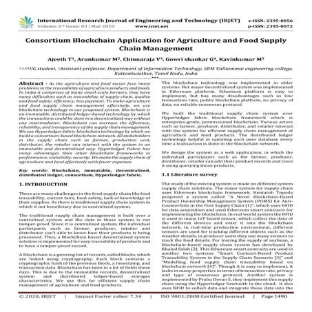 IRJET - Consortium Blockchain Application for Agriculture and Food Supply Cha...