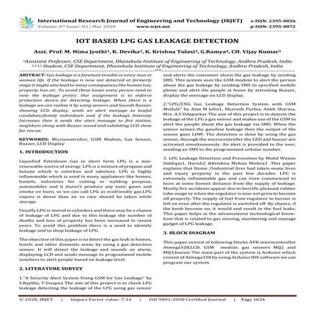 IRJET - IoT based LPG Gas Leakage Detection