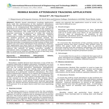 IRJET - Mobile based Attendance Tracking Application