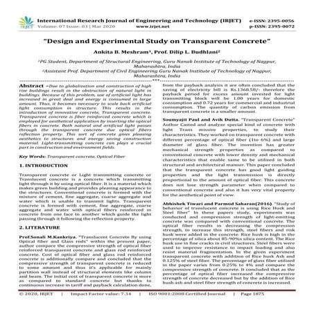 IRJET - Design and Experimental Study on Transparent Concrete