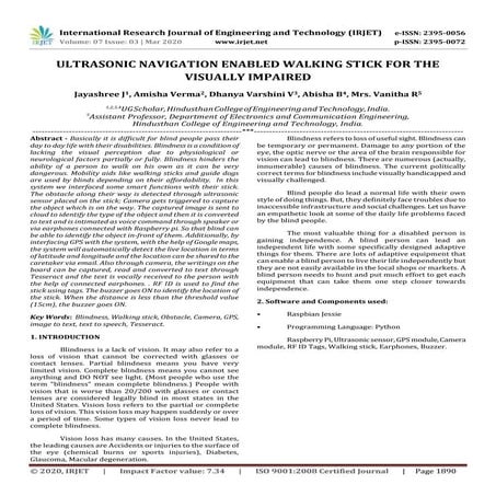 IRJET -  	  Ultrasonic Navigation Enabled Walking Stick for the Visually Impa...