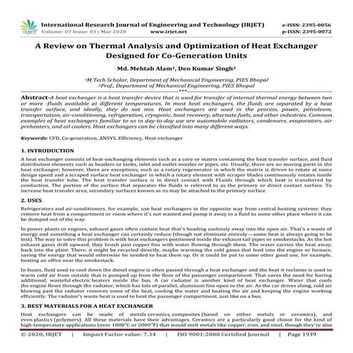 IRJET- A Review on Thermal Analysis and Optimization of Heat Exchanger Design...
