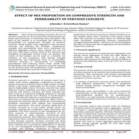 IRJET - Effect of Mix Proportion on Compressive Strength and Permeability of ...