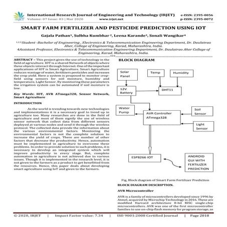 IRJET-  	  Smart Farm Fertilizer and Pesticide Prediction using IoT
