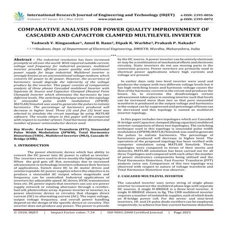 IRJET-  	  Comparative Analysis for Power Quality Improvenment of Cascaded an...