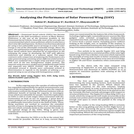 IRJET-  	  Analysing the Performance of Solar Powered Wing (UAV)