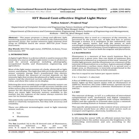 IRJET- IoT based Cost-Effective Digital Light Meter