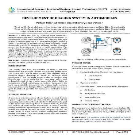 IRJET - Development of Braking System in Automobiles