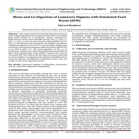 IRJET -  	  Mono and Co-Digestion of Laminaria Digitata with Simulated Food W...