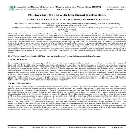 IRJET - Military Spy Robot with Intelligentdestruction