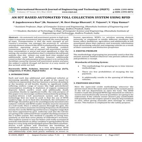 IRJET - An IoT based Automated Toll Collection System using RFID