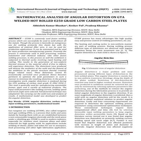 IRJET - Mathematical Analysis of Angular Distortion on GTA Welded Hot Rolled ...