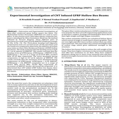 IRJET -  	  Experimental Investigation of CNT Infused GFRP Hollow Box Beams