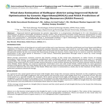 IRJET  	  Wind Data Estimation of Kolhapur District using Improved Hybrid Opt...