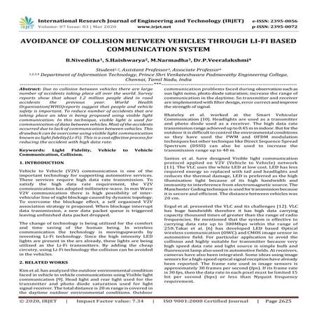 IRJET - Avoidance of Collision between Vehicles through Li-Fi based Communica...