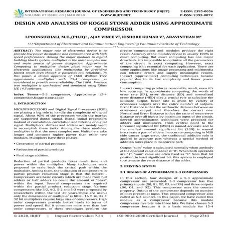 IRJET - Design and Analysis of Kogge Stone Adder using Approximate Compressor