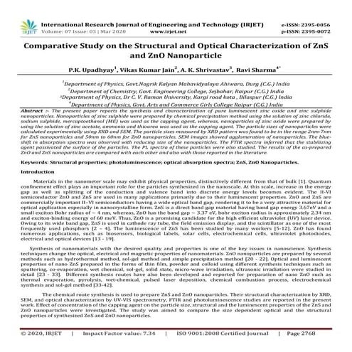 IRJET - Comparative Study on the Structural and Optical Characterization of Z...