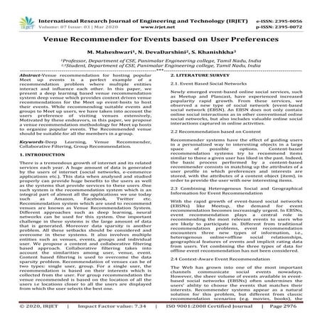 IRJET -  	  Venue Recommender for Events based on User Preferences