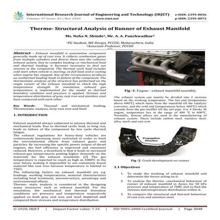 IRJET - Thermo- Structural Analysis of Runner of Exhaust Manifold