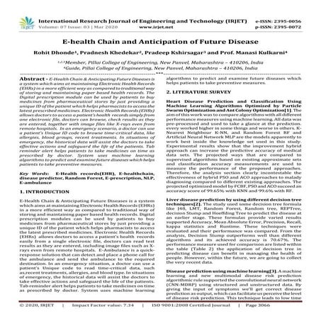 IRJET - E-Health Chain and Anticipation of Future Disease