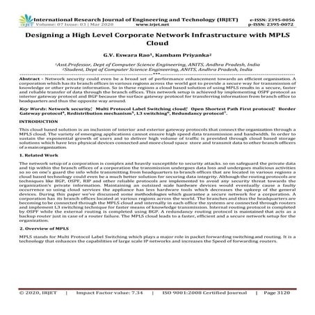 IRJET - Designing a High Level Corporate Network Infrastructure with MPLS Cloud