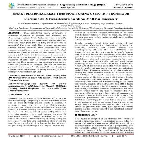 IRJET - Smart Maternal Real Time Monitoring using IoT-Technique | PDF
