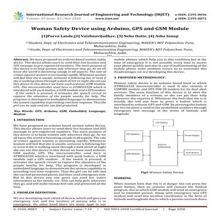 IRJET - Woman Safety Device using Arduino, GPS and GSM Module