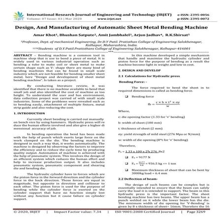 IRJET -  	  Design, and Manufacturing of Automatic Sheet Metal Bending Machine